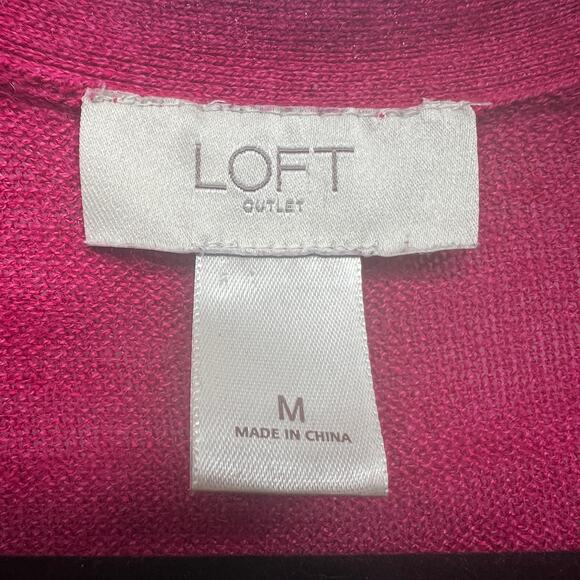 LOFT Silk Ramie Blend Long Sleeve Open Front Women's Pink Cardigan Size Medium - Picture 2 of 11